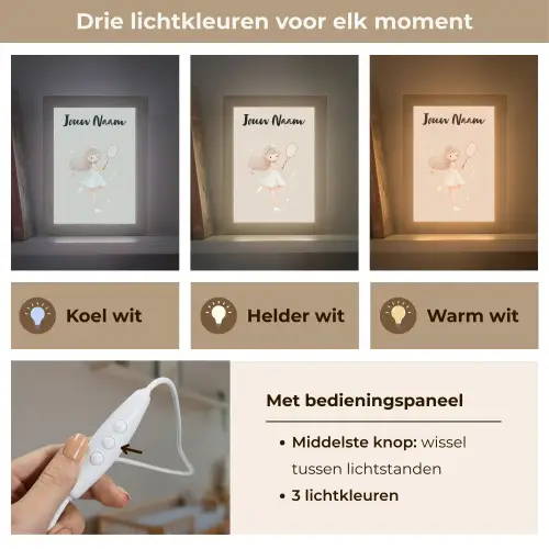 Haar - Meisje - Strik - Tennisracket Light Box met kabel (Kinderlampje) klein -USP_lichtkleurNL