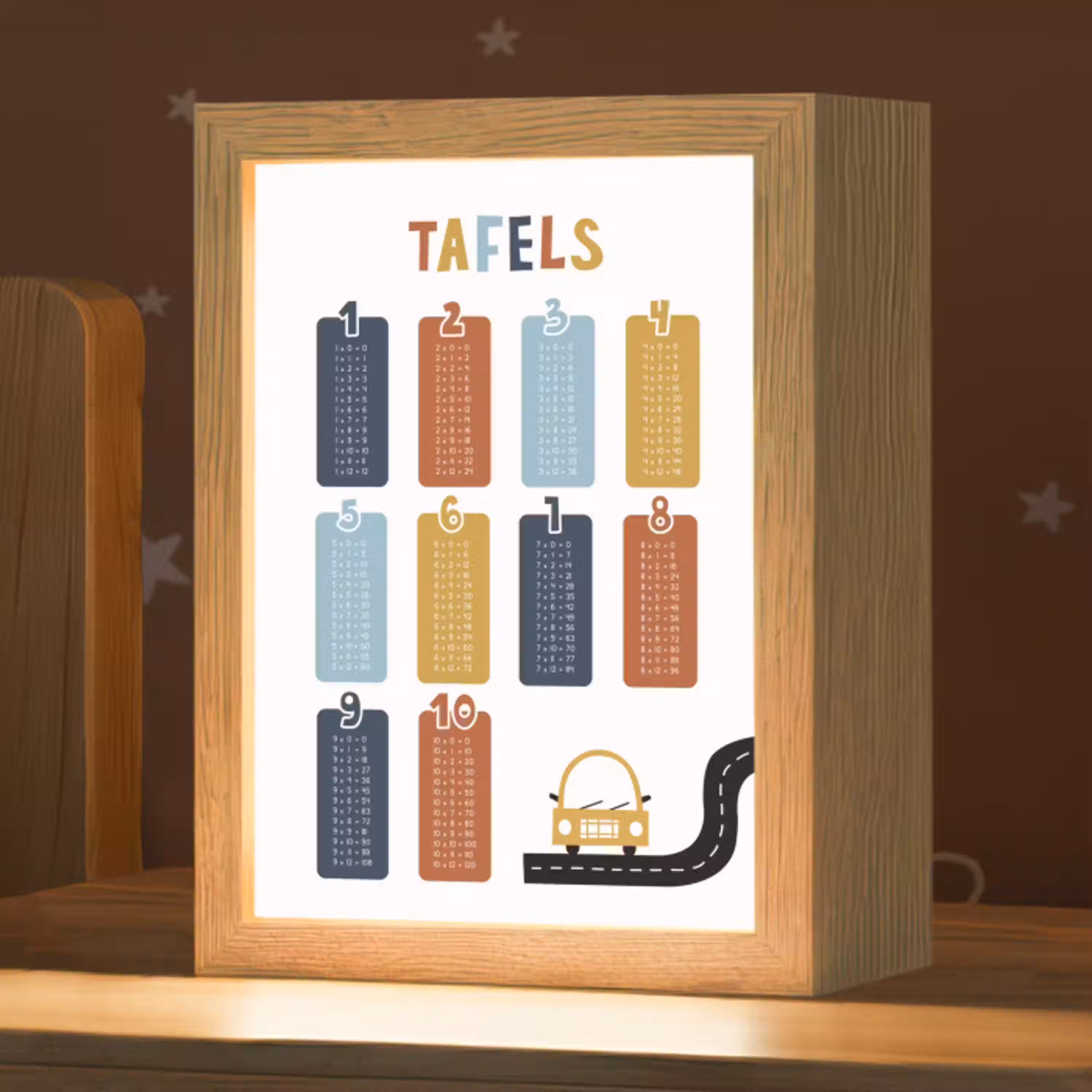 Tafels van vermenigvuldiging - Leren rekenen voor kinderen - Getallen oefenen - Cijfers - Auto Light Box met kabel klein -zzz_3d_website