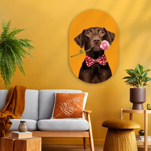 Hond - Oranje - Roos - Valentijn Wandcirkel Ovaal Glas middel -sfeer4