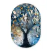 Boom - Blauw - Goud - Abstract Wandcirkel Ovaal Forex klein -3d