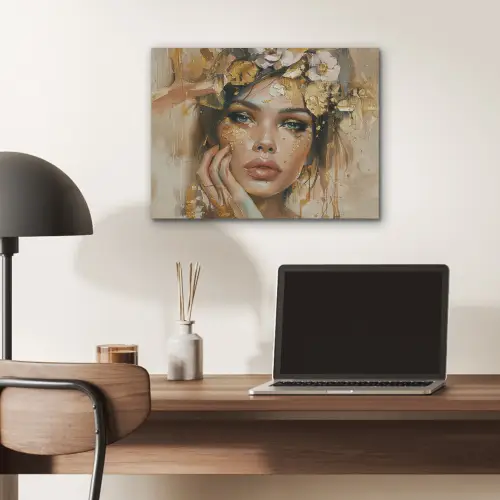 Vrouw - Bloemen  - Goud - Portret PET vilt klein -sfeer5