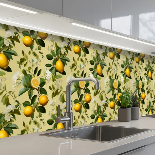Keuken achterwand - Citroen - Groen - Bloesem