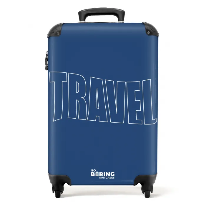 Blauwe achtergrond met grote contourtekst Travel NBS - Handbagage koffer - Kinderen Unisex middel -productfoto_recht