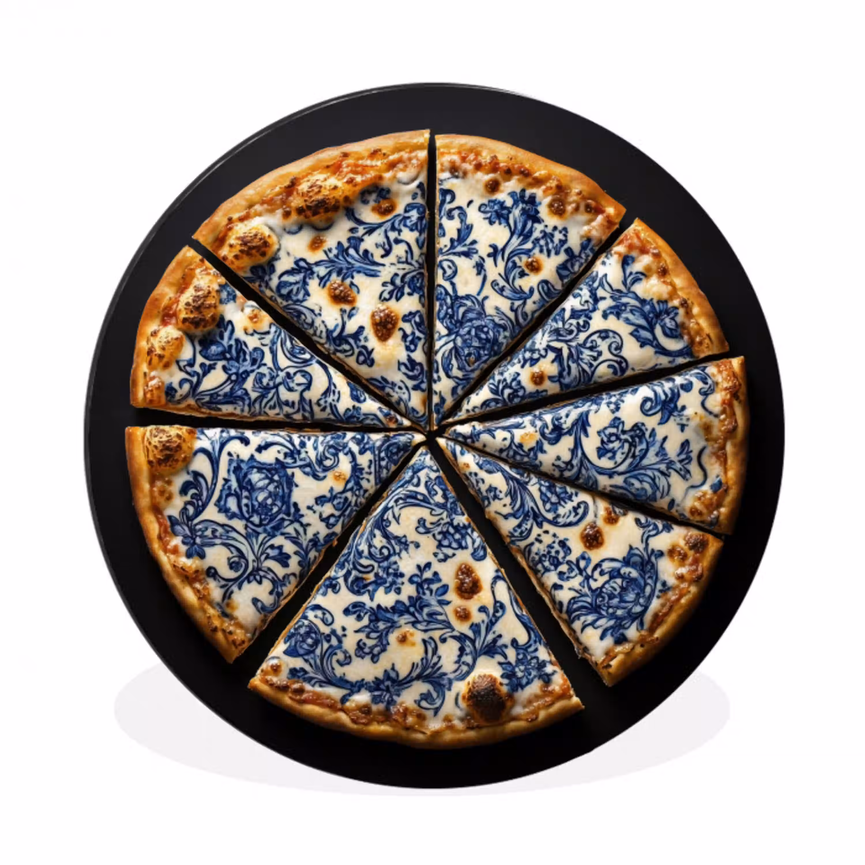 Pizza - Eten - Delftsblauw Wandcirkel aluminium klein -3d