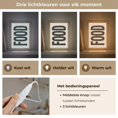 Japandi - Eten - Vintage - Decoratie Light Box met kabel (Wandlamp) klein -USP_lichtkleurNL