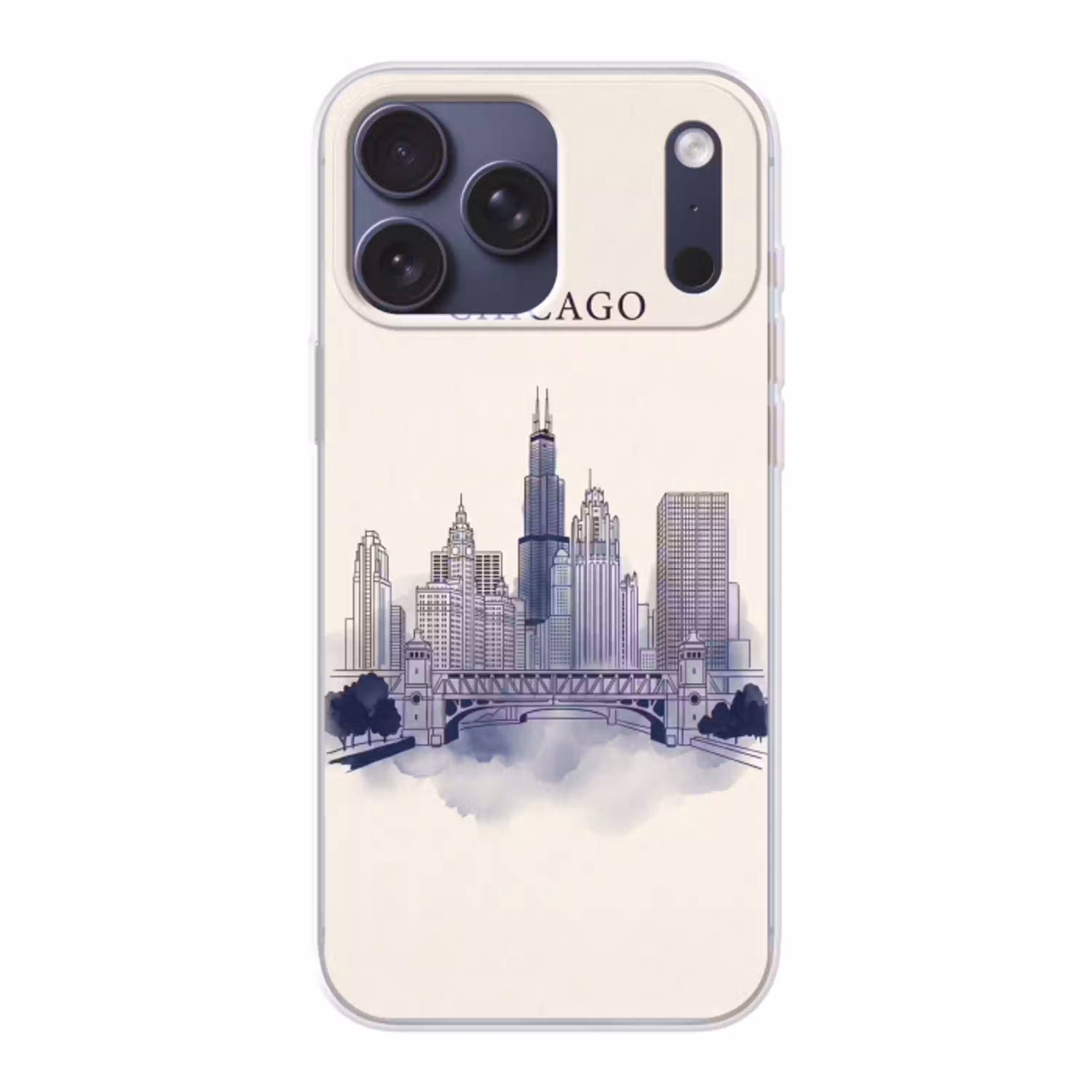 Stad - Skyline - Architectuur - Lijntekening - Blauw Telefoonhoesje iPhone 17 Pro Max klein -3d