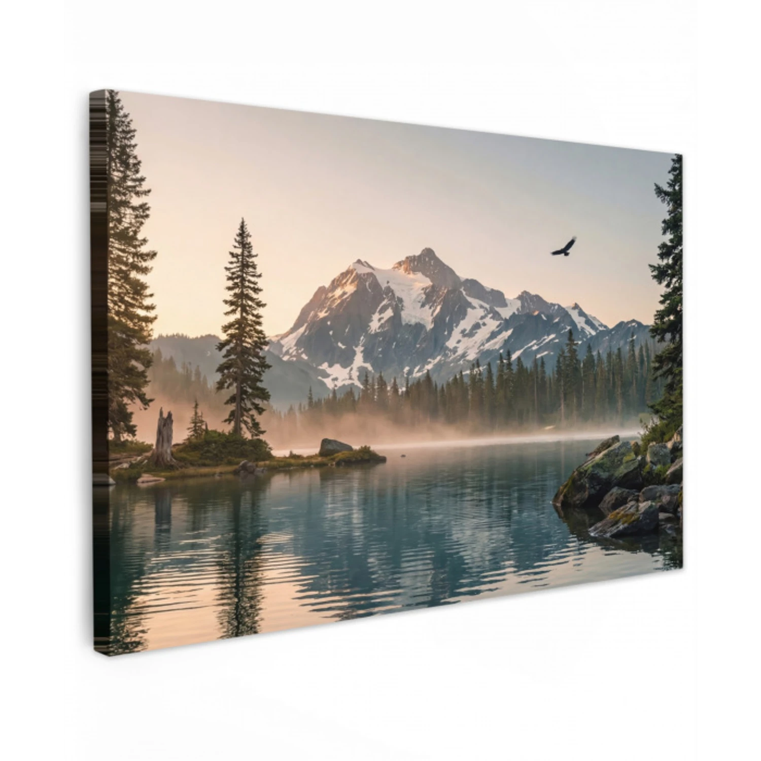 Bergen - Water - Bomen Tuinposter op houten frame 2 cm dik klein -3d