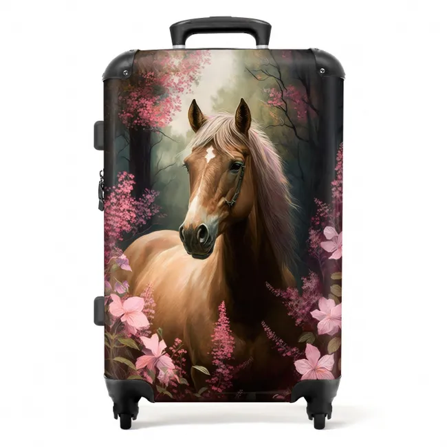Koffer - Paard - Bloemen - Roze - Natuur - Bos NBS - Medium koffer - Kinderen Unisex middel -productfoto_recht