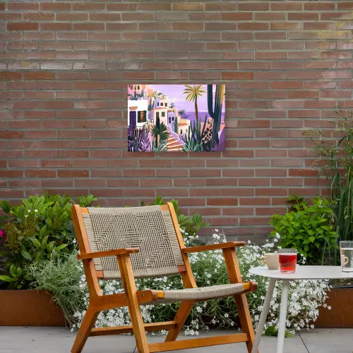 Huizen - Minimalistisch - Palmbomen - Kust Tuinposter op houten frame 2 cm dik klein -sfeer3