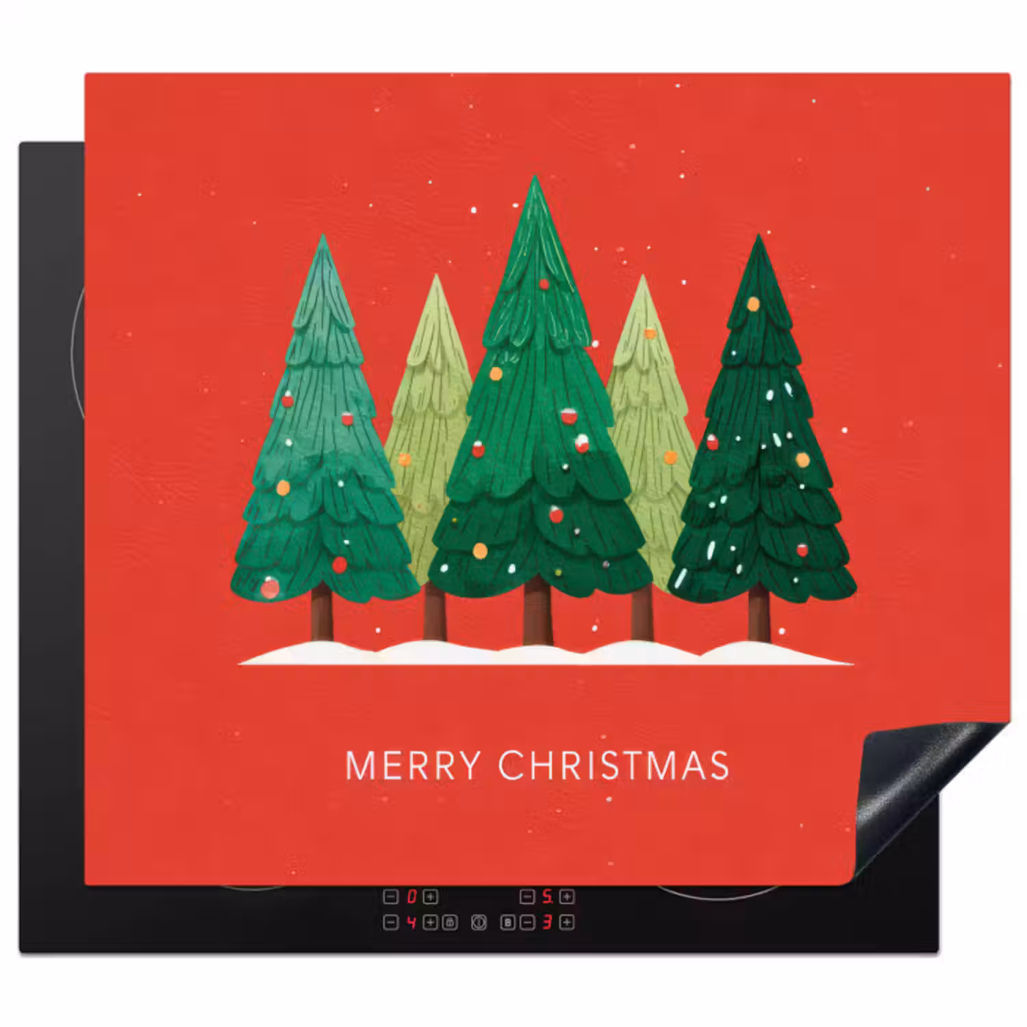 Inductie beschermer - Minimalistisch - Kerstbomen - Rood - Sneeuw