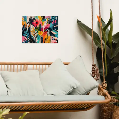 Schilderij - Abstract - Bloemen - Roze tuinposter los doek klein -sfeer7