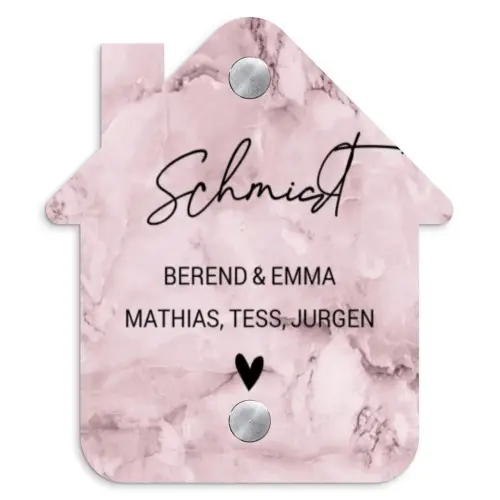Roze marmer - Sierlijk Naambord Huisje klein -3d