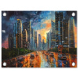 Auto - Skyline - Zon - Blauw tuinposter los doek klein -3d