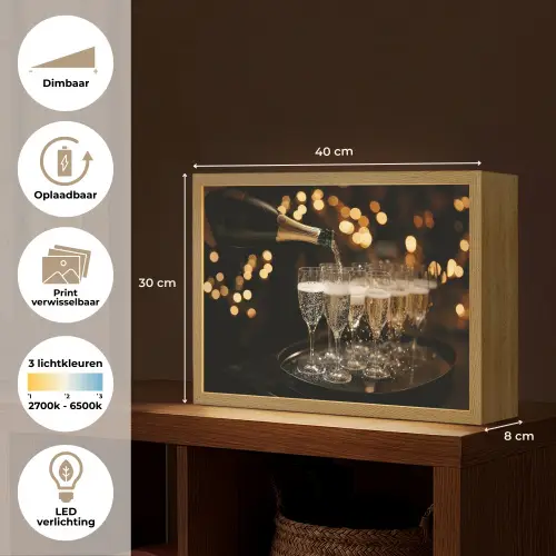 Lichtjes - Champagne - Dienblad - Glazen Light Box met batterij (Wandlamp) middel -USP_websiteoverzichtNL