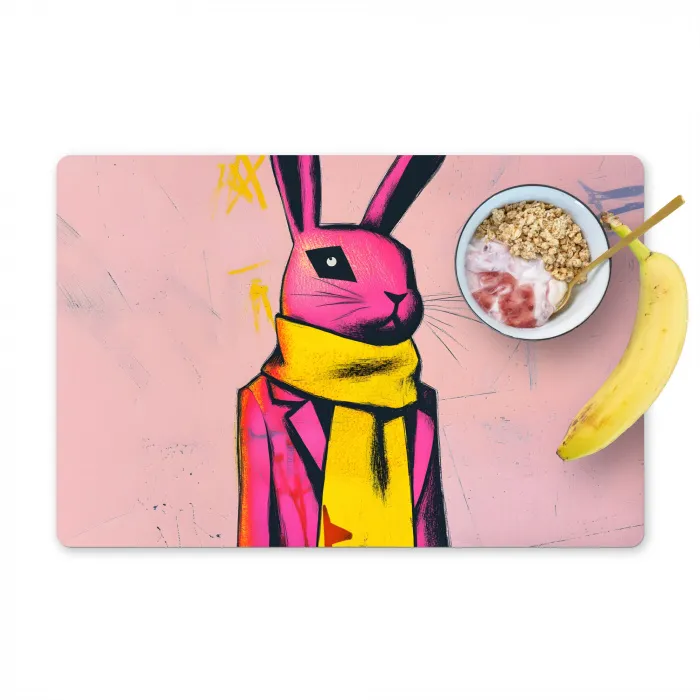 Abstract - Konijn - Sjaal - Geel Placemat vinyl groot -zzzproduct_Kitchenyeah-website