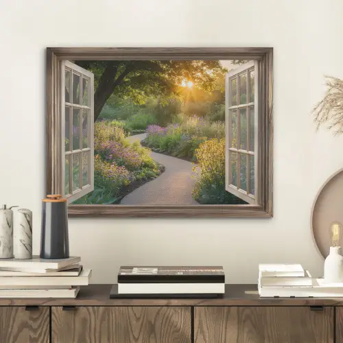 Doorkijk - Bloemen - Natuur - Zon - Pad PET vilt klein -sfeer1