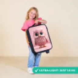 Roze uil met blauwe ogen Kinderkoffer - Zwart klein -sfeer2_UK