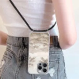 Rivierlandschap - Bergen - Natuur - Vintage - Beige Hoesje iPhone 16 Pro Max met koord klein -sfeer5
