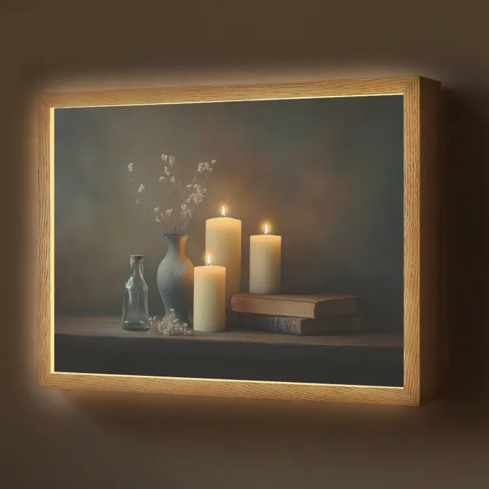 Kaarsen - Stilleven - Rustiek - Boeken Light Box met batterij (Wandlamp) middel -z3d_website