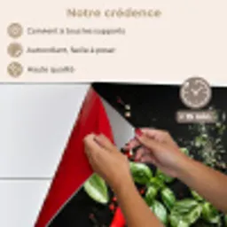 Chilipepers - Basilicum - Blaadjes - Rood keuken achterwand spatscherm klein -spatscherm_FR