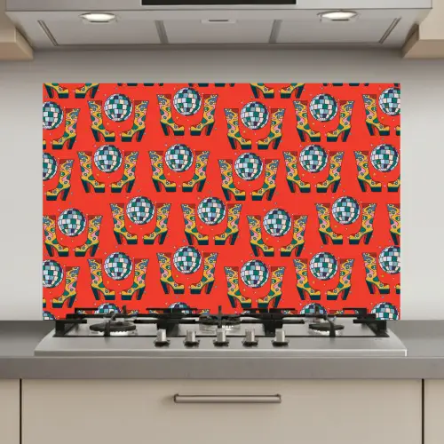 Rood - Disco - Patroon keuken achterwand spatscherm klein 900 -3d_website