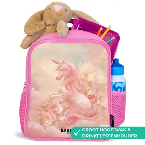 Eenhoorn - Wolken - Roze Kinderrugzak - Roze middel -inhoud_NL
