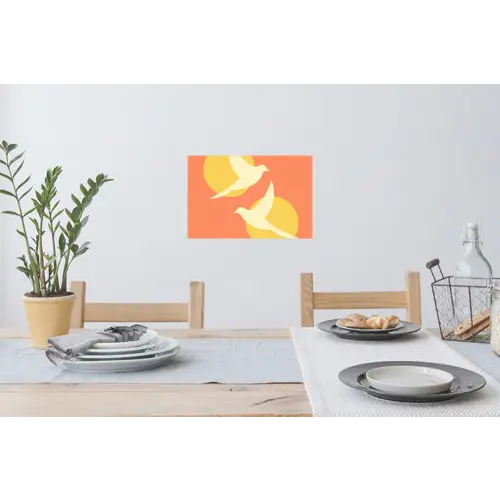 Vogels - Cirkels - Geel Muursticker klein -eettafel