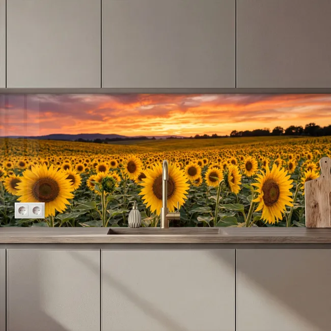 Keuken achterwand - Zonnebloemen - Heuvellandschap - Geel