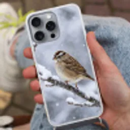 Vogel - Tak - Sneeuw - Winter Hoesje iPhone 16 Pro Max met koord klein -sfeer3