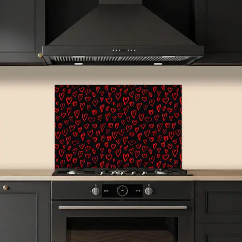 Zwart - Harten - Rood keuken achterwand spatscherm klein 900 -sfeer1