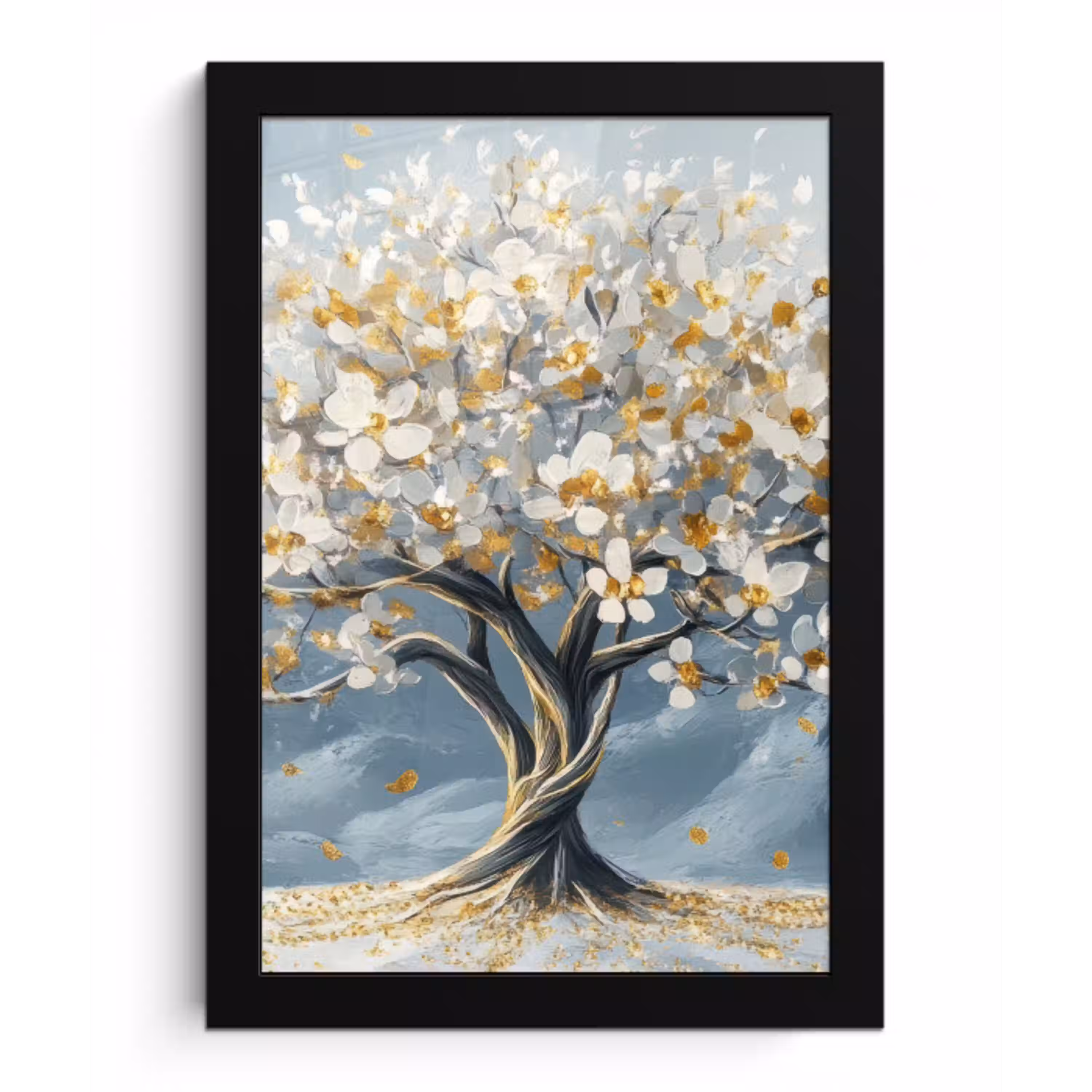 Boom - Winter - Levensboom - Modern - Goud fotolijst zwart zonder passe partout klein -3d