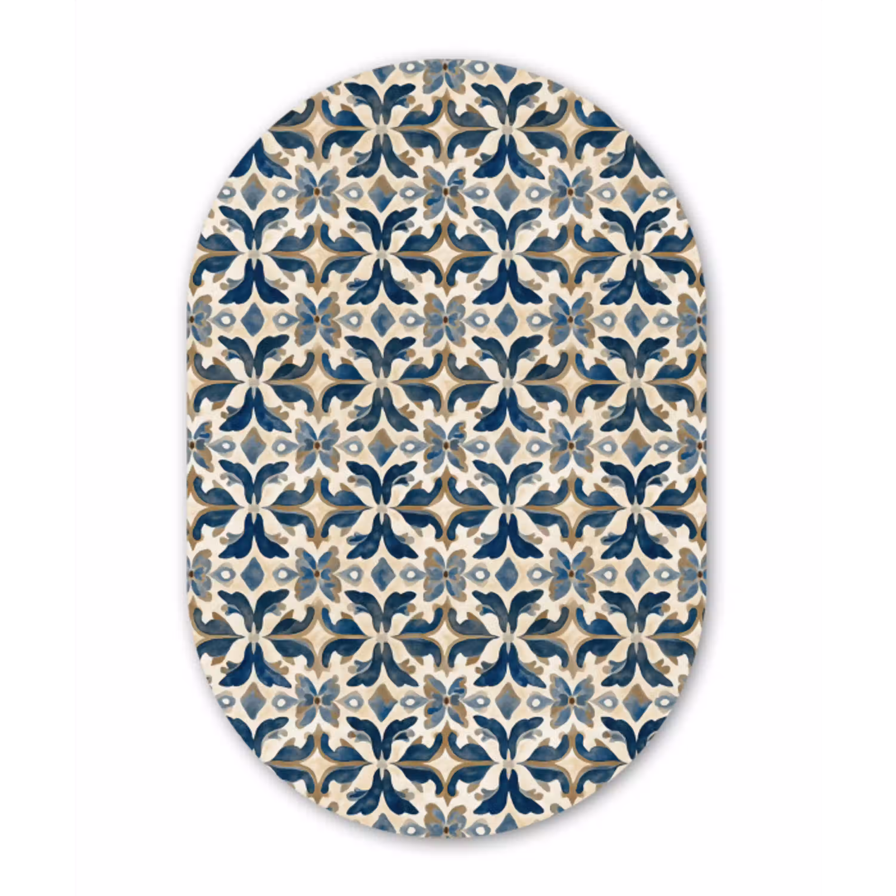 Tegel - Patroon - Blauw - Beige Wandcirkel Ovaal Aluminium middel 839 -3d