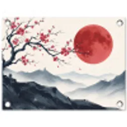 Kersenbloesem - Oosters - Rood tuinposter los doek klein -3d