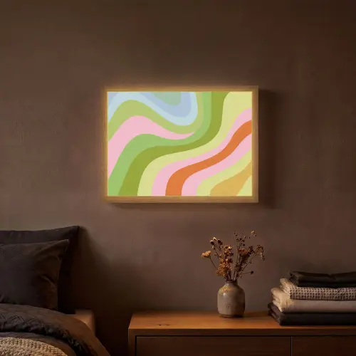Lijnen - Pasteltinten - Golvend Light Box met batterij (Wandlamp) middel -sfeer4