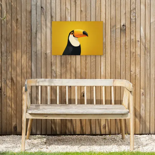 Toekan - Minimalistisch - Snavel - Oranje Tuinposter op houten frame 2 cm dik klein -sfeer4