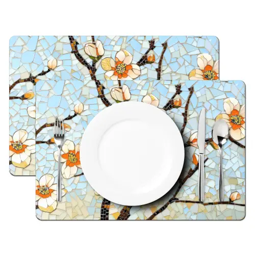 Bloesems - Wit - Mozaïek - Tak Placemat vinyl groot -zzsfeer2_Kitchenyeah-website