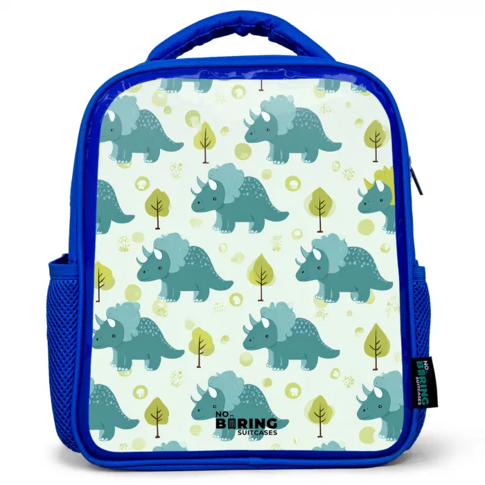 Dinos - Patroon - Natuur Kinderrugzak - Blauw middel -3d