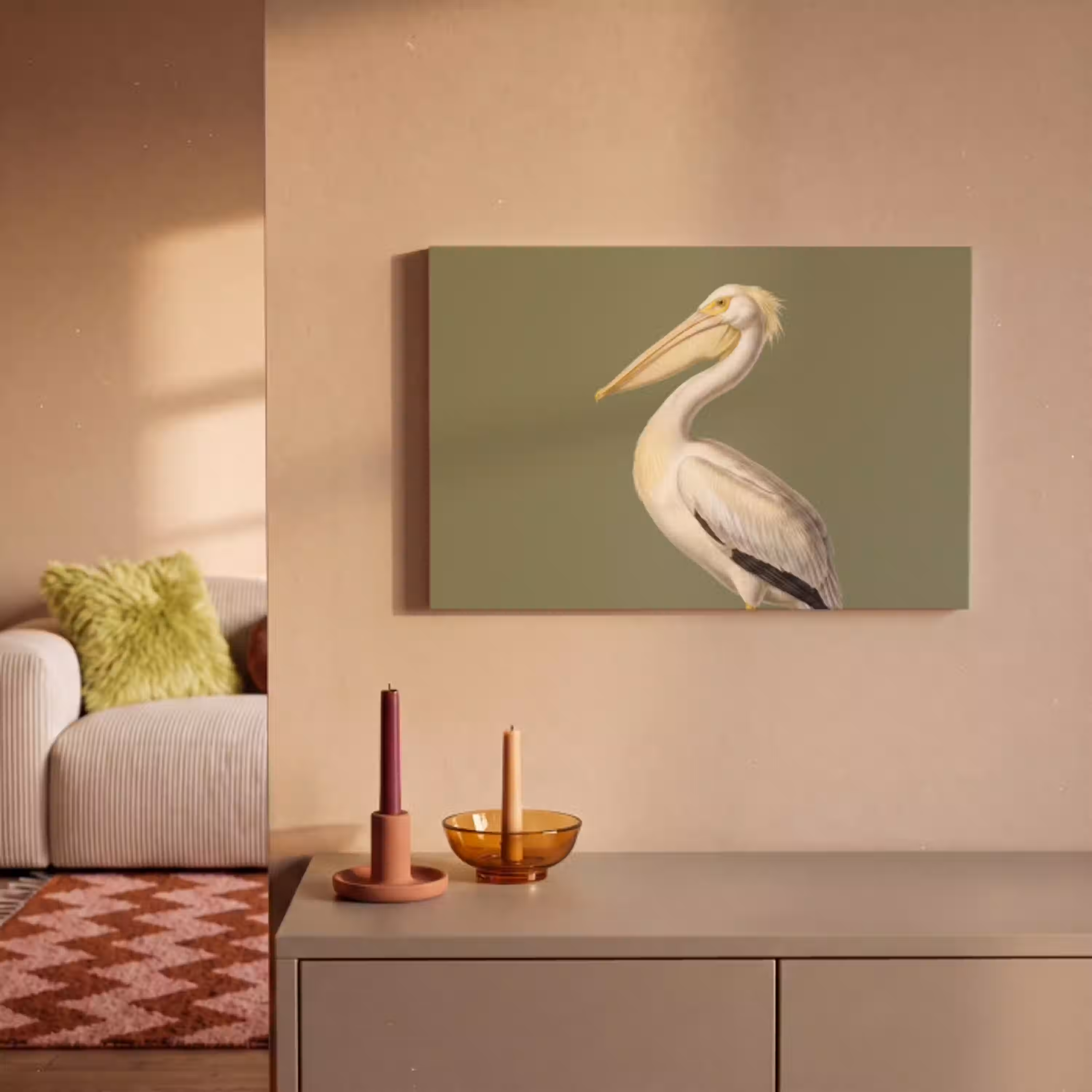 Pelikaan - Wit - Vogel - Klassiek - Natuur canvas 2cm klein -sfeer1