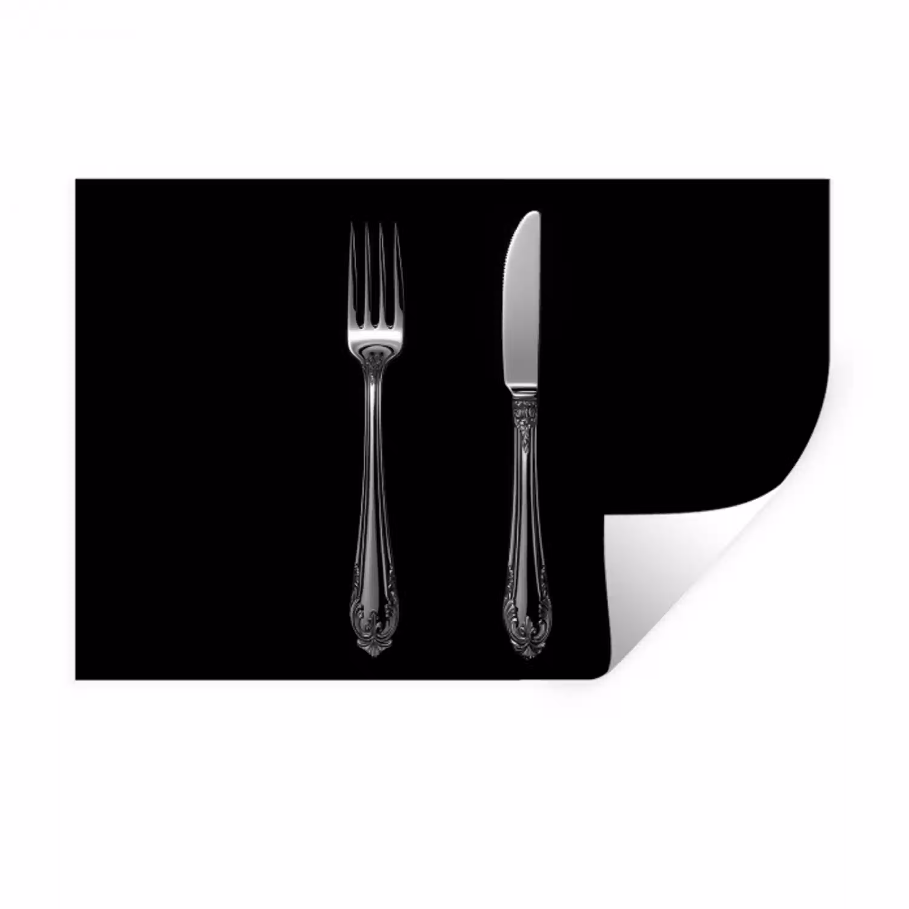 Vork - Mes - Zilver Muursticker klein -3d