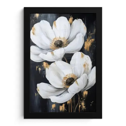 Bloemen - Wit - Abstract fotolijst zwart zonder passe partout klein -3d