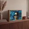 Vrouw - Bloemen - Blauw - Aesthetic - Luxe Light Box met batterij (Wandlamp) middel -sfeer2