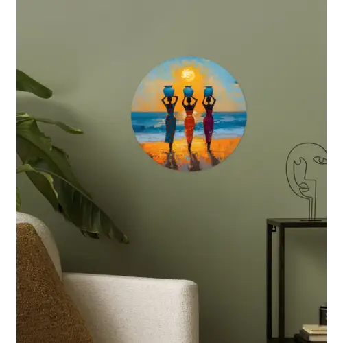 Vrouwen - Strand - Zondsondergang Wandcirkel behangsticker klein -sfeer2