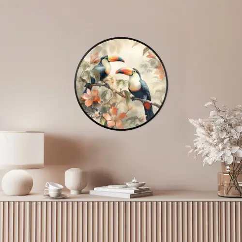 Toekan - Vogels - Bloemen - Tak Fotolijst rond zonder passe partout klein -sfeer3