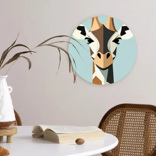 Giraffe - Illustratie - Bruin - Minimalistisch Wandcirkel kunststof plaat 5mm dik klein -sfeer4