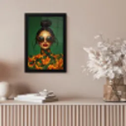 Vrouw - Groen - Modern - Bril - Abstract fotolijst zwart zonder passe partout klein -sfeer5