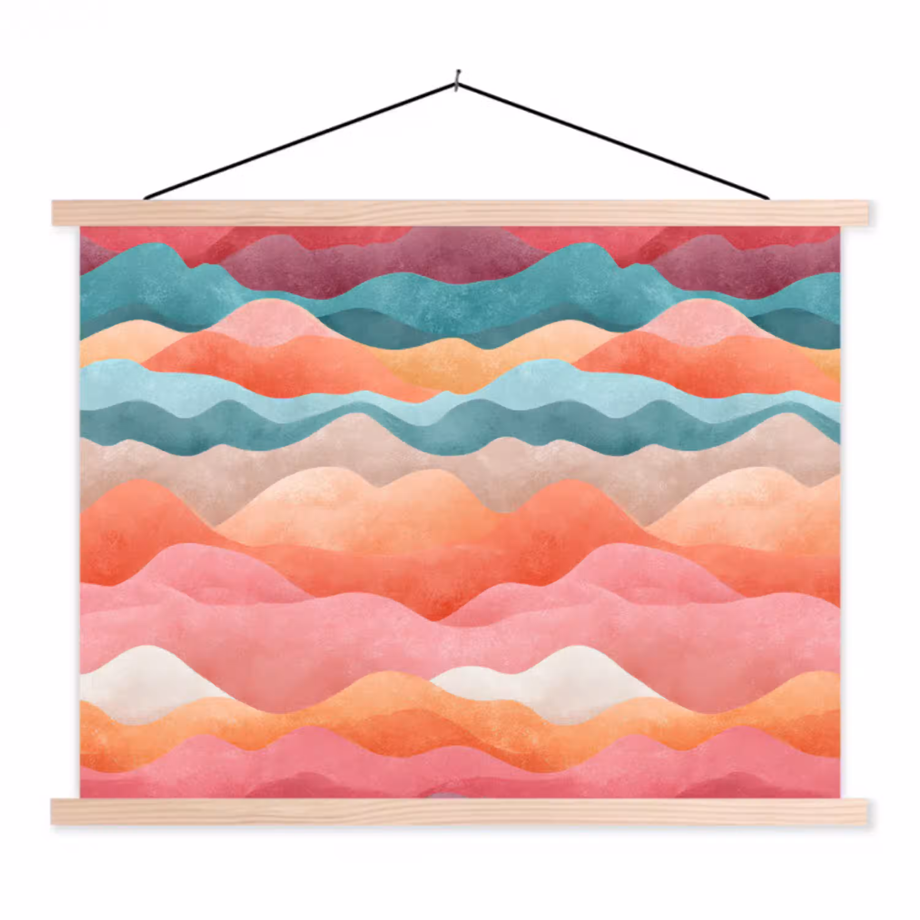 Golven - Kleurrijk - Abstract textielposter latten blank klein -3d