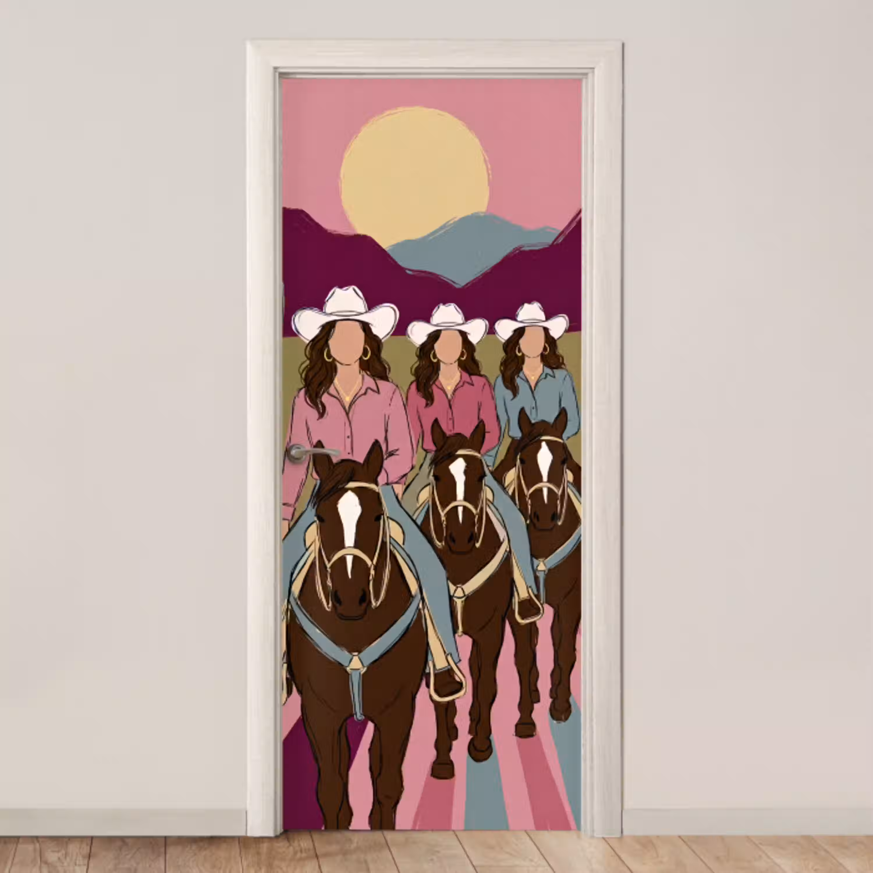 Mensen - Paard - Woestijn - Abstract - Roze deurposter klein -3d_beige