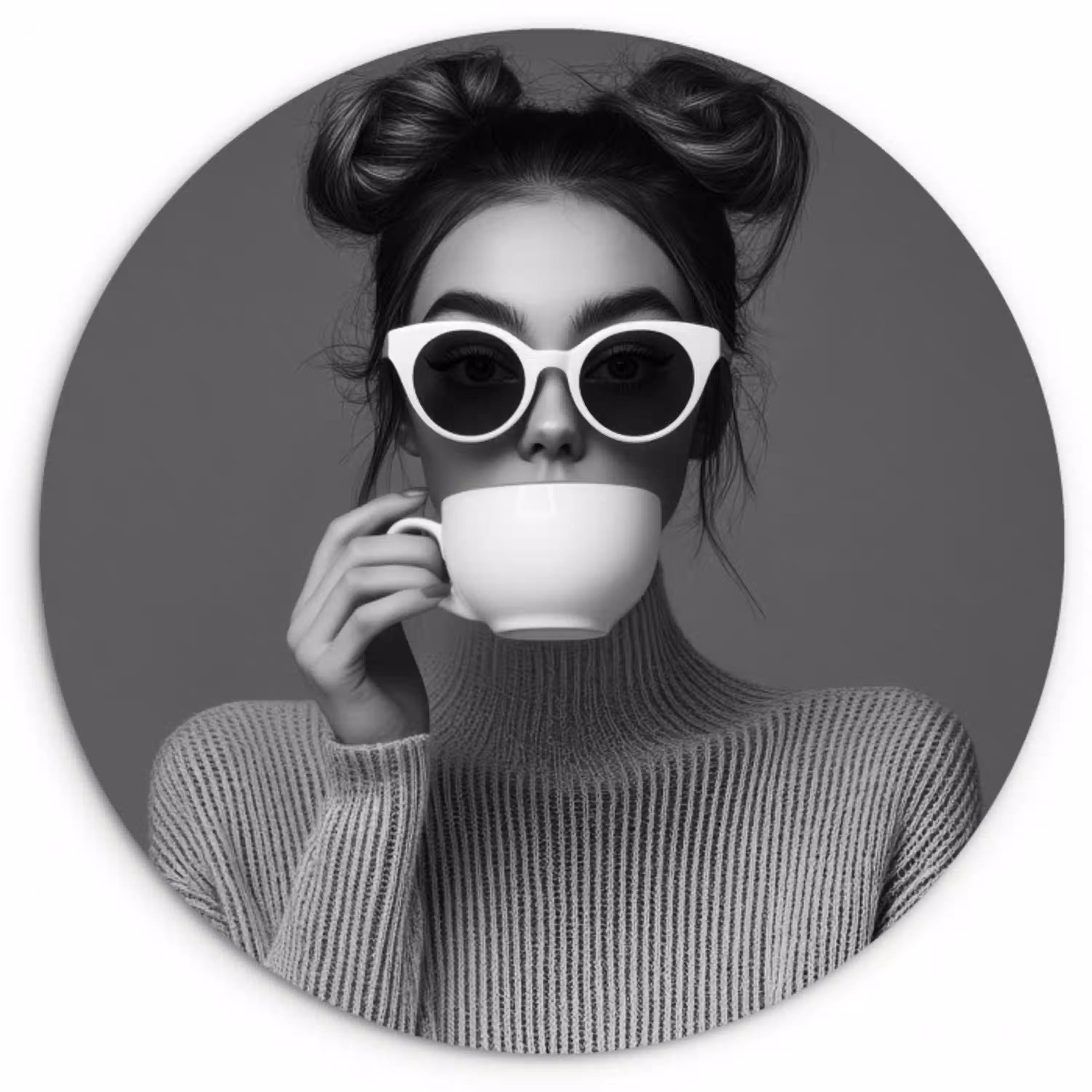 Vrouw - Koffie - Zwart - Wit Wandcirkel plexiglas klein -3d