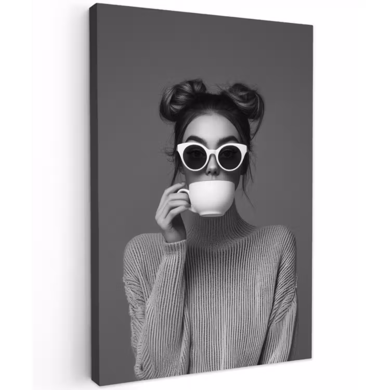 Leinwandbild - Frau - Kaffee - Schwarz - Weiß