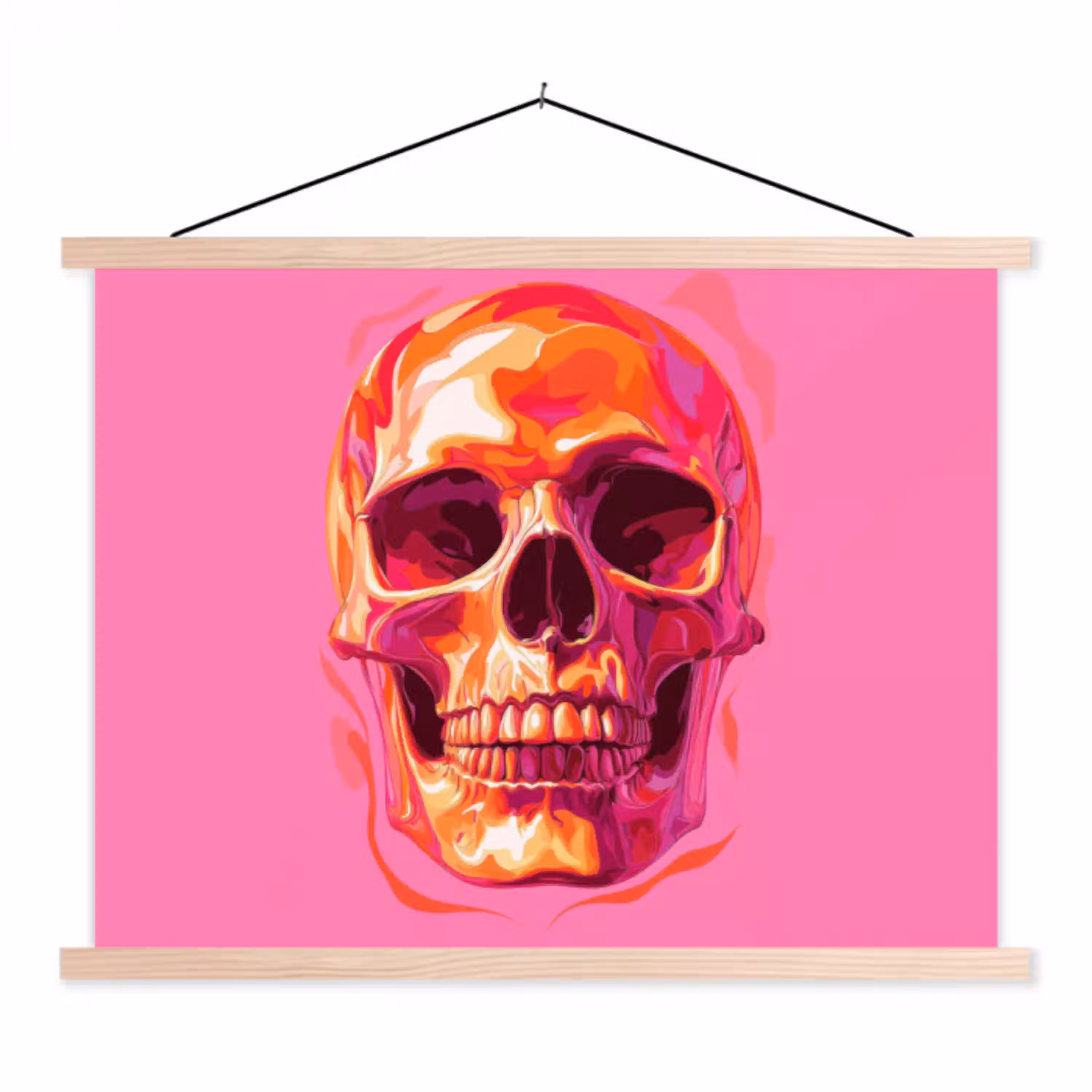 Felroze - Tanden - Schedel textielposter latten blank klein -3d